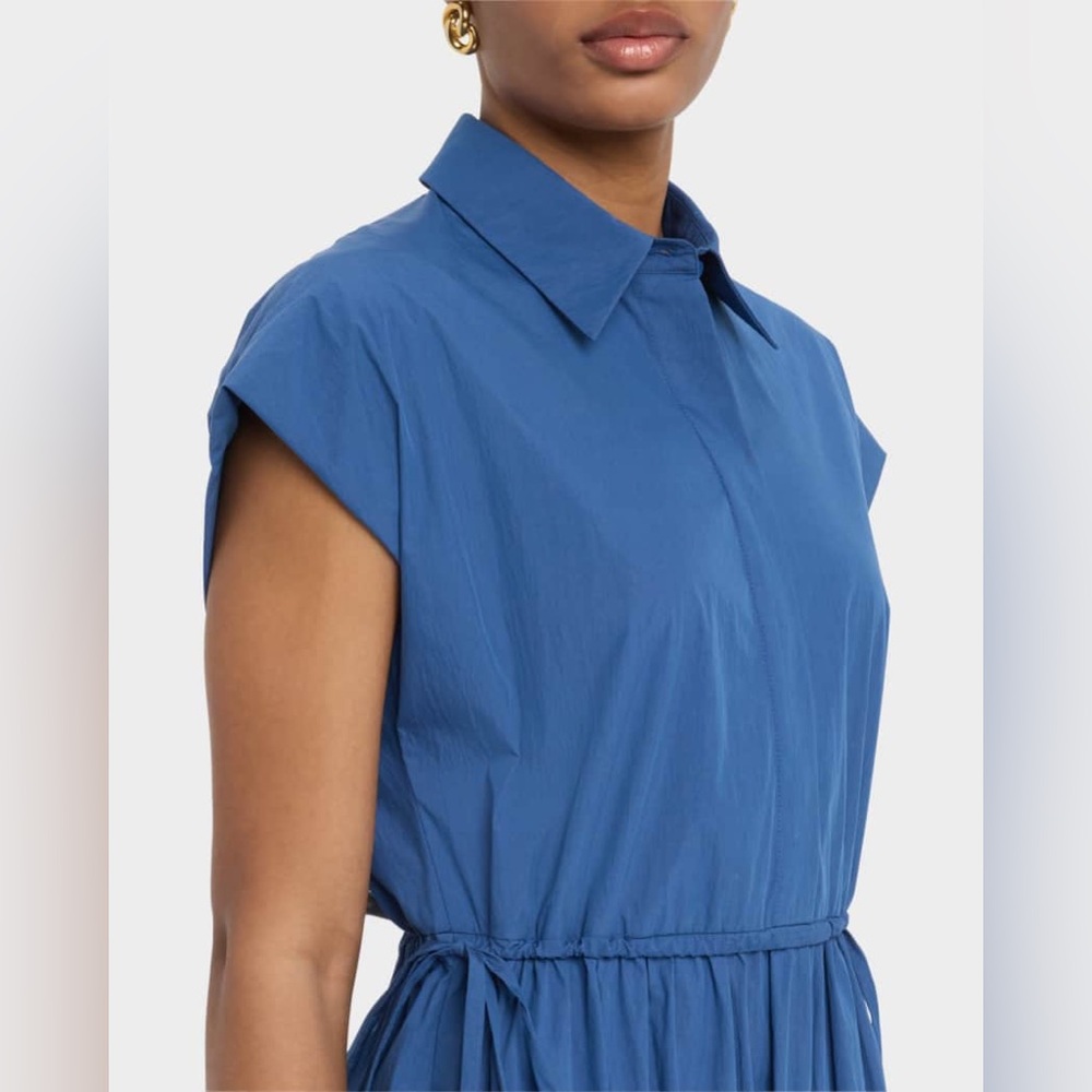 NWT Lafayette 148 New York Royale Blue Drawstring Gathered Midi Shirtdress | XS - Picture 3 of 8